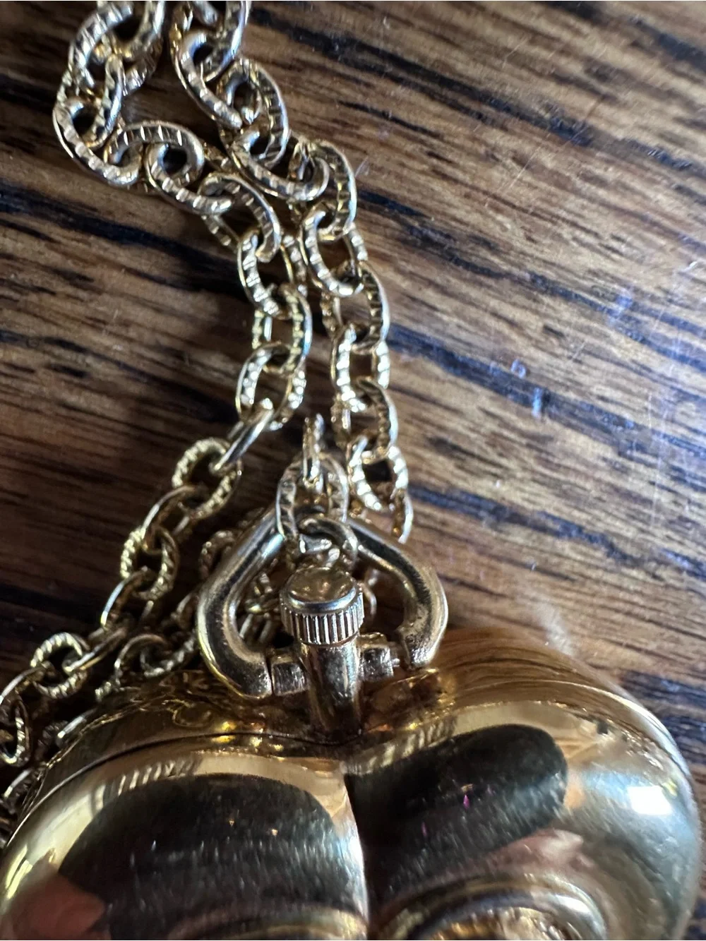 Trio of Gold Heart Pendant Watch Necklace with 2 Floral Lockets.  Vintage